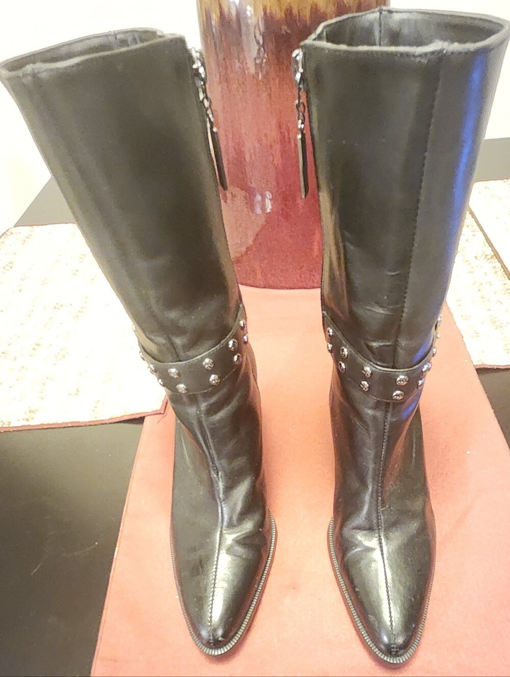 Harley-Davidson Black Studded Mid-Calf Leather Boots